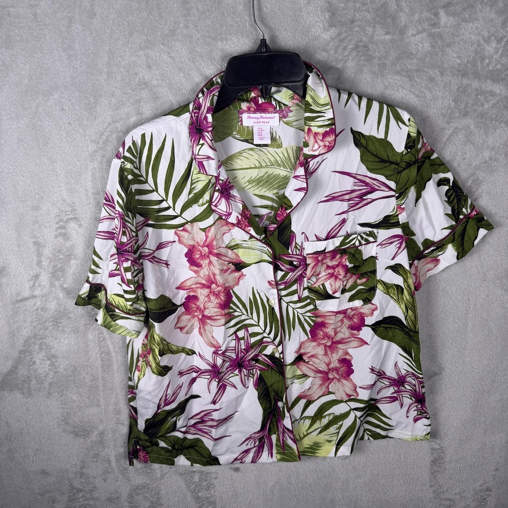 Tommy Bahama Sleepwear Shirt Womens Medium Tropical Floral Pajama Pink‎ Green